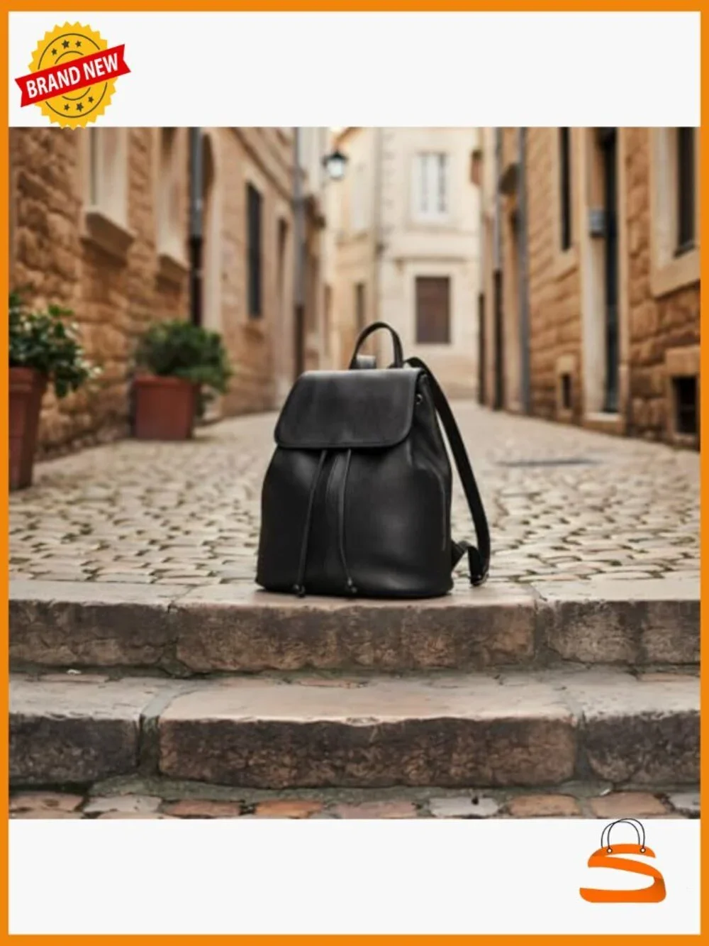 Full-Grain Leather Backpack Purse, Minimal Structured Work Commuter City Travel